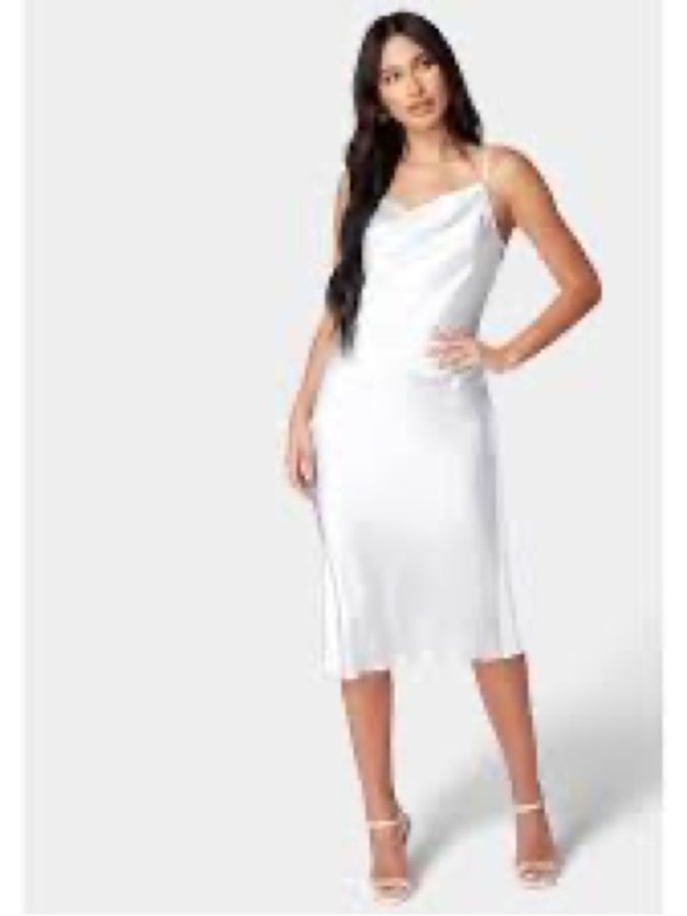 bebe Satin Cowl Slip Dress in Ivory Cream